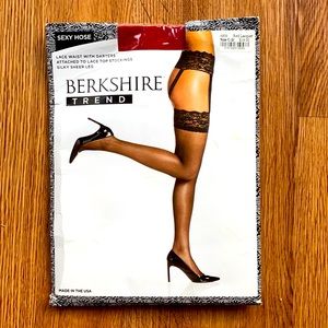 NWT Garter Hose red lace waist silky sheer